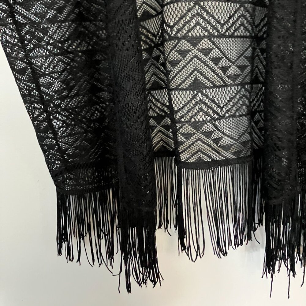Black Lace with Fringe Coverup Top Size L EUC - Picture 3 of 5